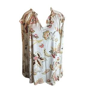 Belle By Kim Gravel Size 1X Ruffle Smocked Blouse Top Floral Long Sleeve‎